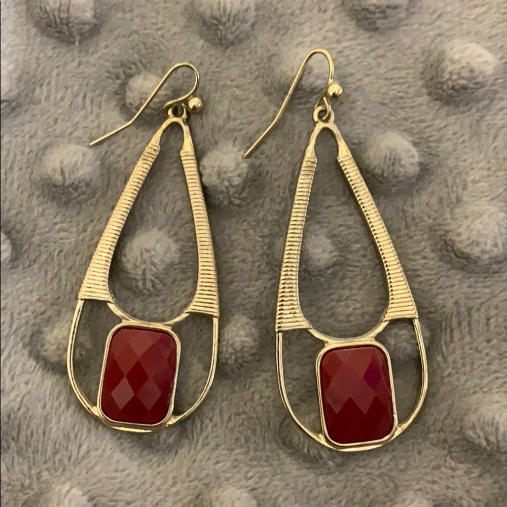 Francesca’s Gold and Red Teardrop Earrings
